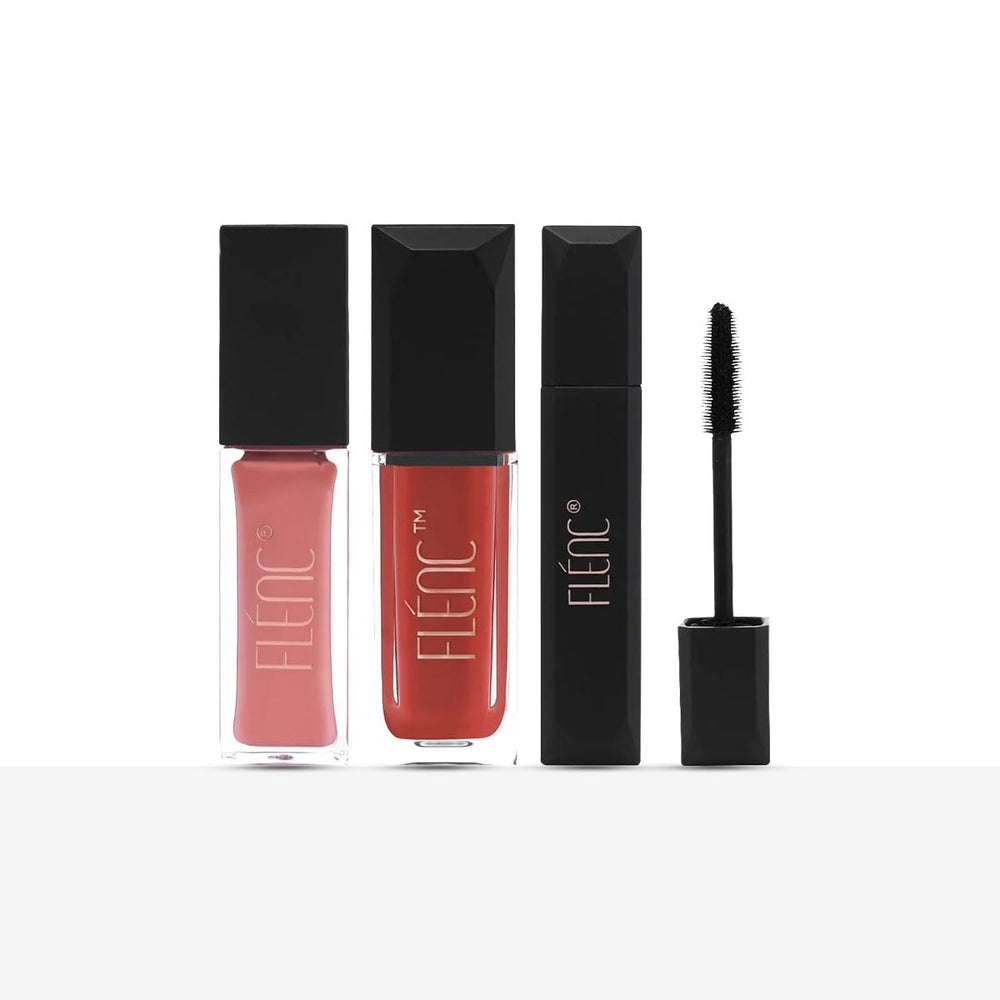 Flénc Combos of Matte & Glossy Lipstick with Mascara, Pack of 3 (Sydney 5ml + Miami 10ml + Mascara 15ml)